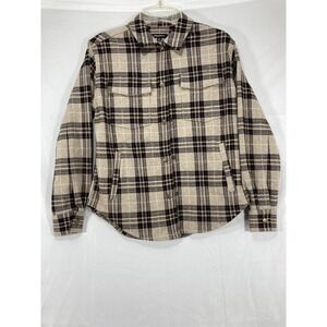 Flag & Anthem Harmon Plaid Shacket Snap Up Beige Black Size Xs